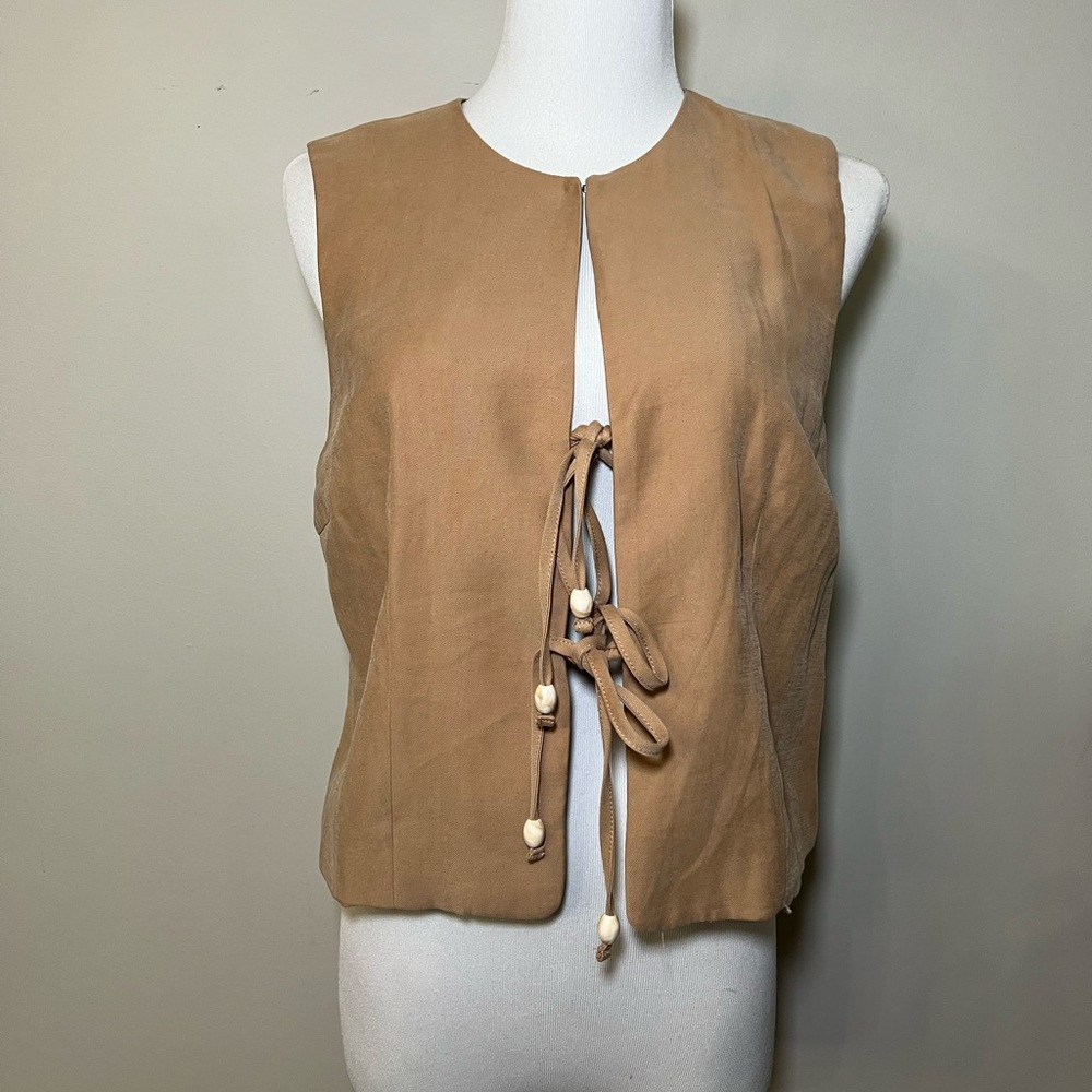 Christian Lacroix Medium Tan Sleeveless Tie Front Blouse